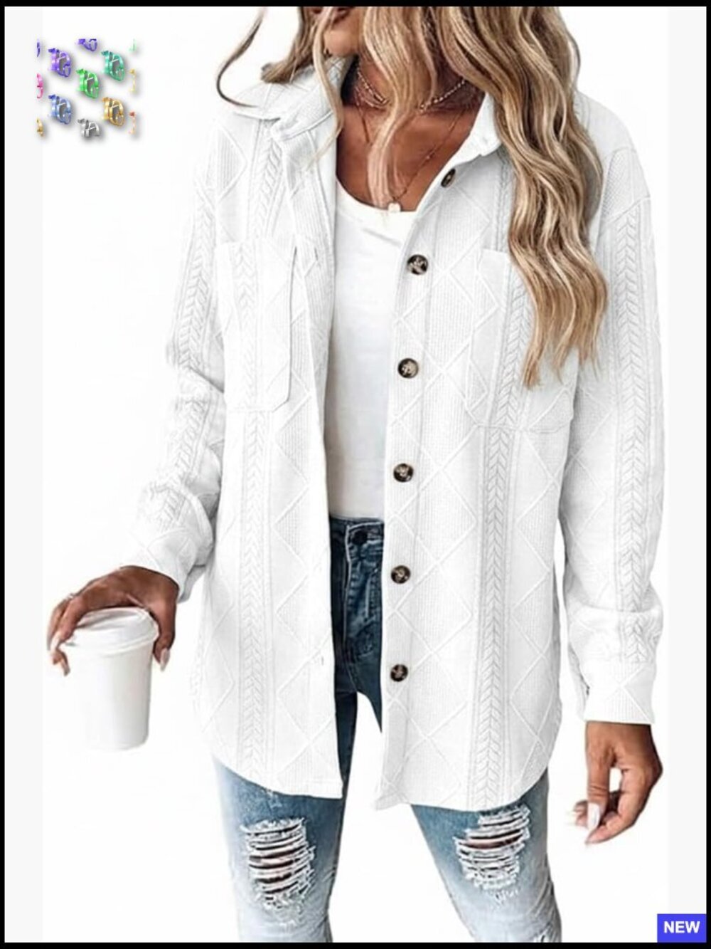 Oversized Shacket Jacket Button Down Cable Knit Long Sleeve Casual Loose Coat